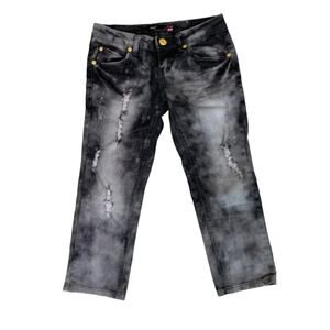 WHM Girls Size 25 Jeans Black Acid Wash Denim Distressed Mickey Mouse Bling Logo